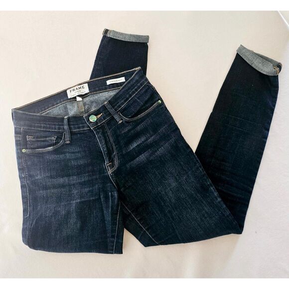 FRAME Le Skinny de Jeanne Jeans 27 | Mid Rise Soft Dark Indigo Eco-Friendly - Picture 4 of 9